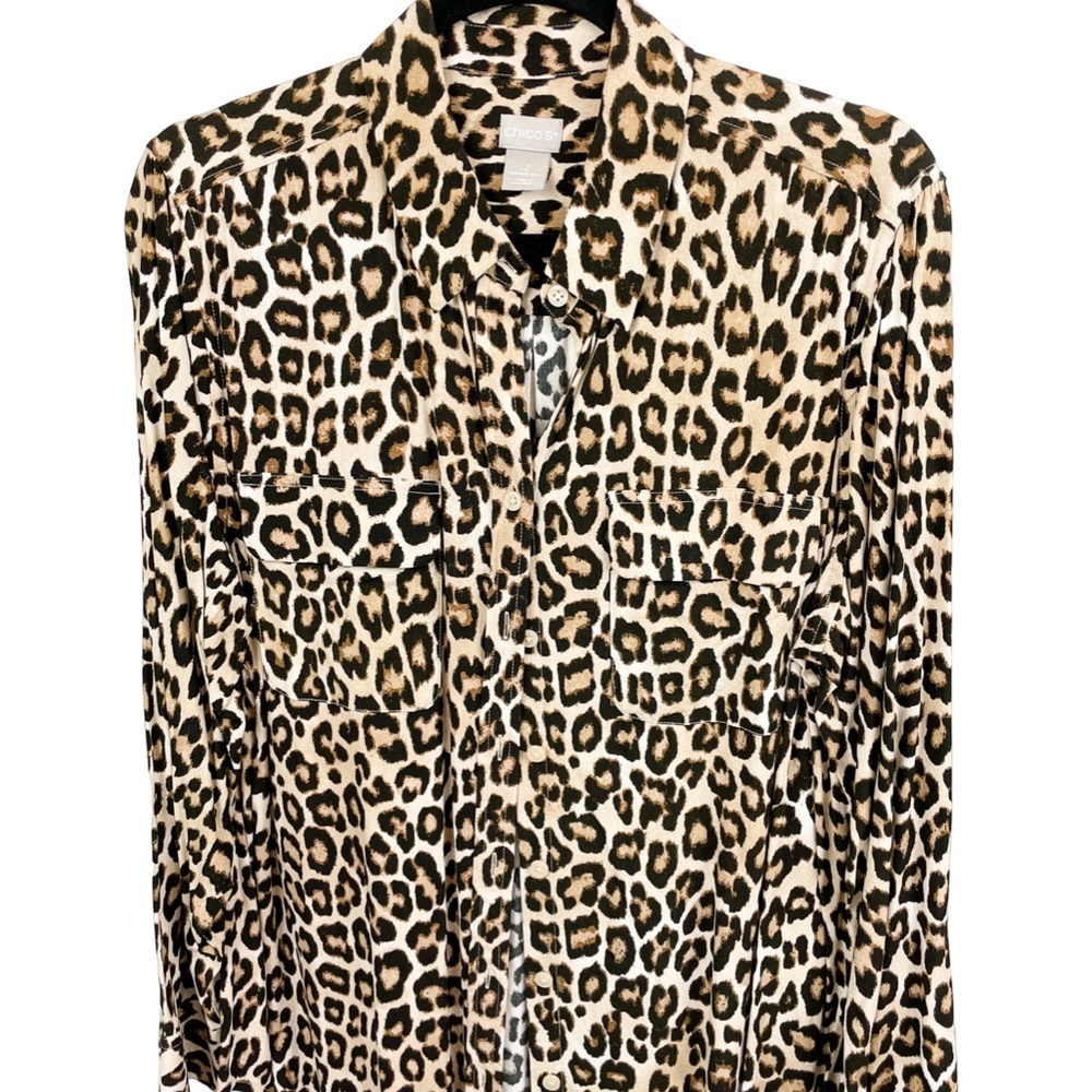 Chico's Leopard Print Blouse, Women's 12/14 (Chico's 2)